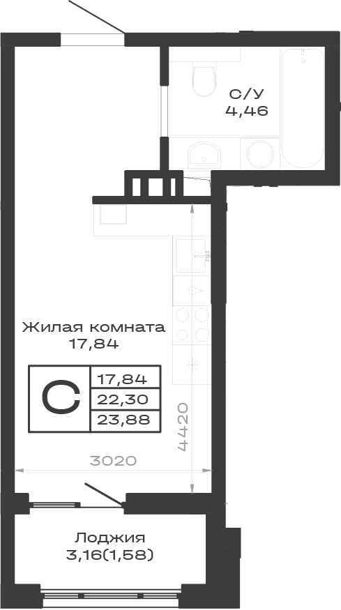 Продается 1-комн. квартира, 22.3 м²