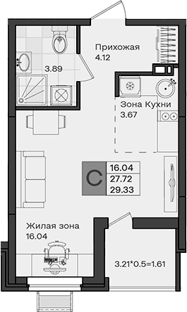 Продается 1-комн. квартира, 27.72 м²