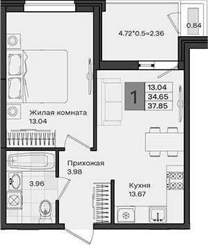 Продается 1-комн. квартира, 34.65 м²