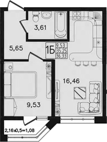 Продается 2-комн. квартира, 35.25 м²