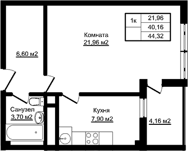 Продается 1-комн. квартира, 40.16 м²