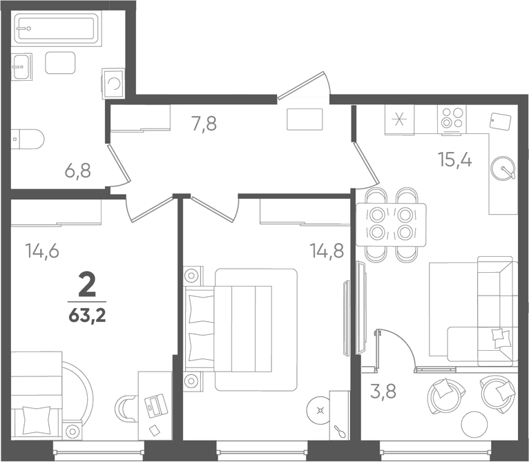 Продается 2-комн. квартира, 59.4 м²