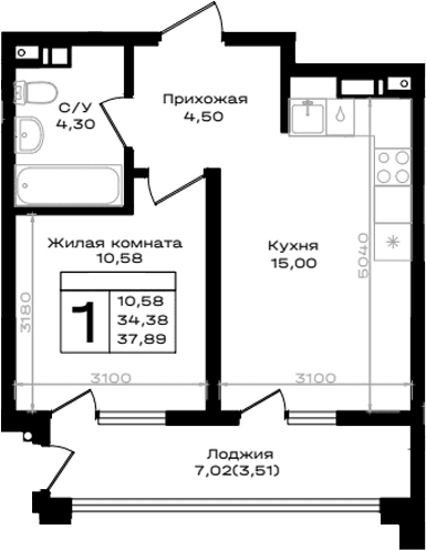 Продается 1-комн. квартира, 34.38 м²