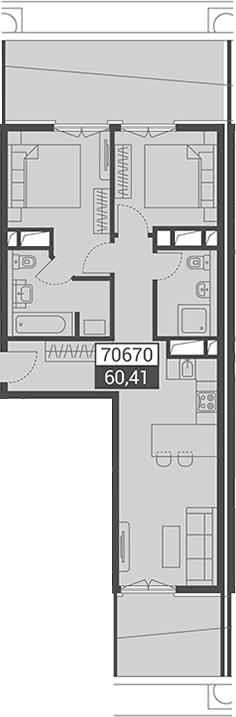 Продается 1-комн. квартира, 60.41 м²