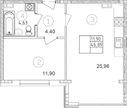 Продается 1-комн. квартира, 46.89 м²