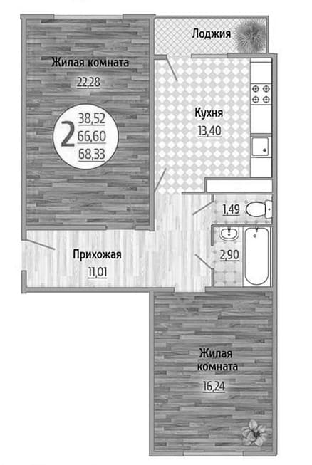 Продается 2-комн. квартира, 67.32 м²