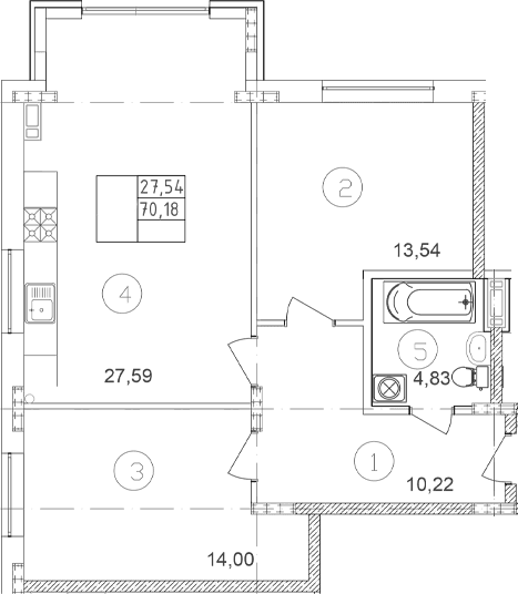 Продается 2-комн. квартира, 70.18 м²