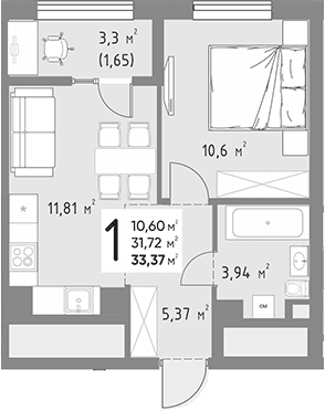 Продается 1-комн. квартира, 31.72 м²
