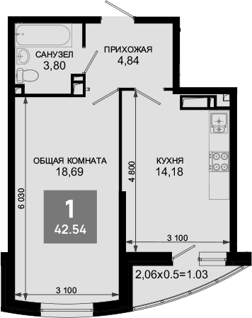 Продается 1-комн. квартира, 41.51 м²