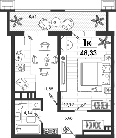 Продается 1-комн. квартира, 39.82 м²