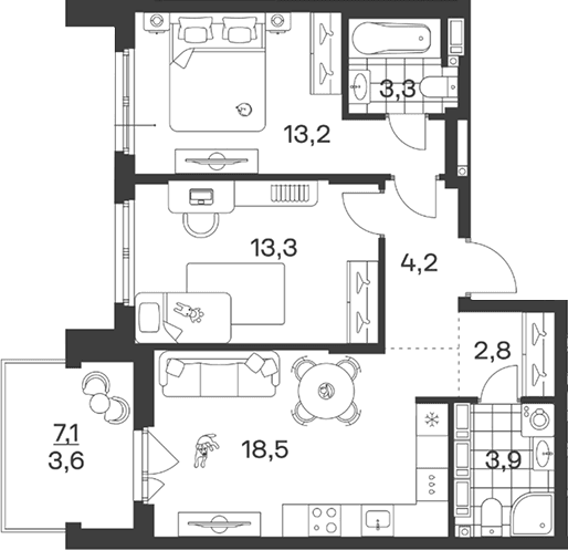 Продается 3-комн. квартира, 59.2 м²