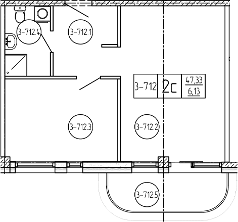 Продается 1-комн. квартира, 47.7 м²