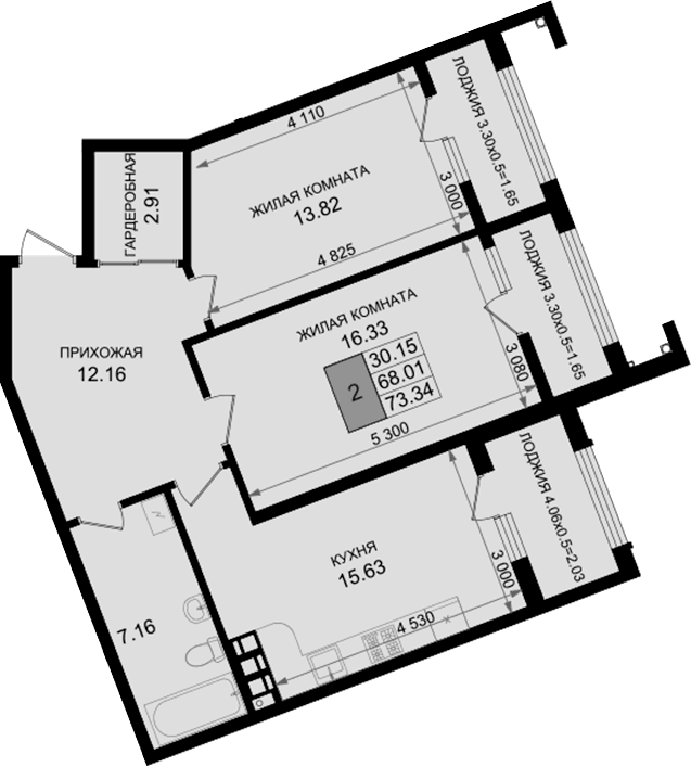 Продается 2-комн. квартира, 68.01 м²
