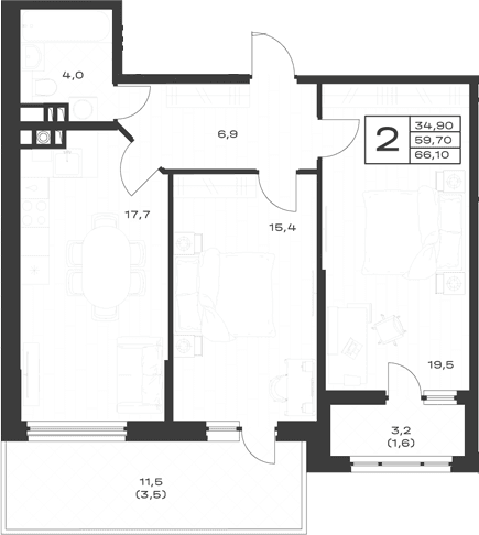 Продается 2-комн. квартира, 64.5 м²