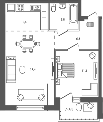 Продается 2-комн. квартира, 44.1 м²