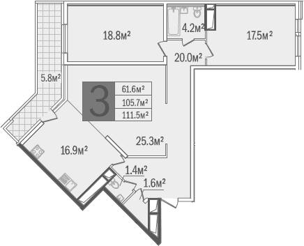 Продается 3-комн. квартира, 107.6 м²