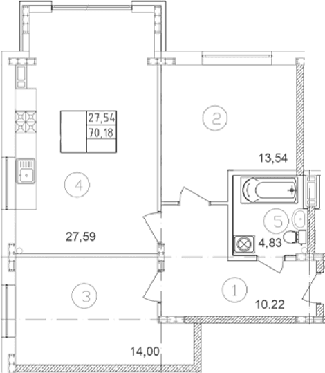 Продается 2-комн. квартира, 70.18 м²
