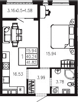 Продается 1-комн. квартира, 40.22 м²