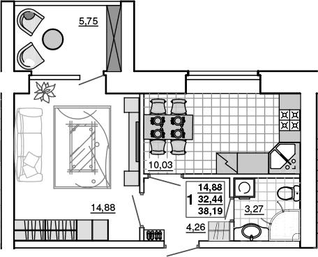 Продается 1-комн. квартира, 32.44 м²