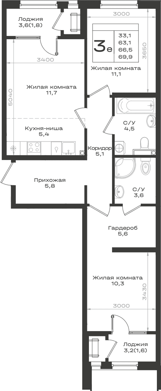 Продается 3-комн. квартира, 63.1 м²