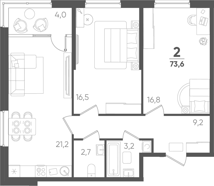 Продается 2-комн. квартира, 69.6 м²
