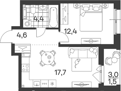 Продается 2-комн. квартира, 39.1 м²