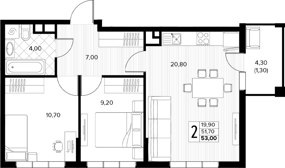 Продается 2-комн. квартира, 51.7 м²