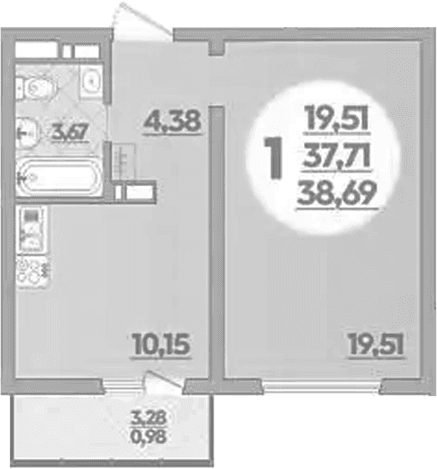 Продается 1-комн. квартира, 37.71 м²