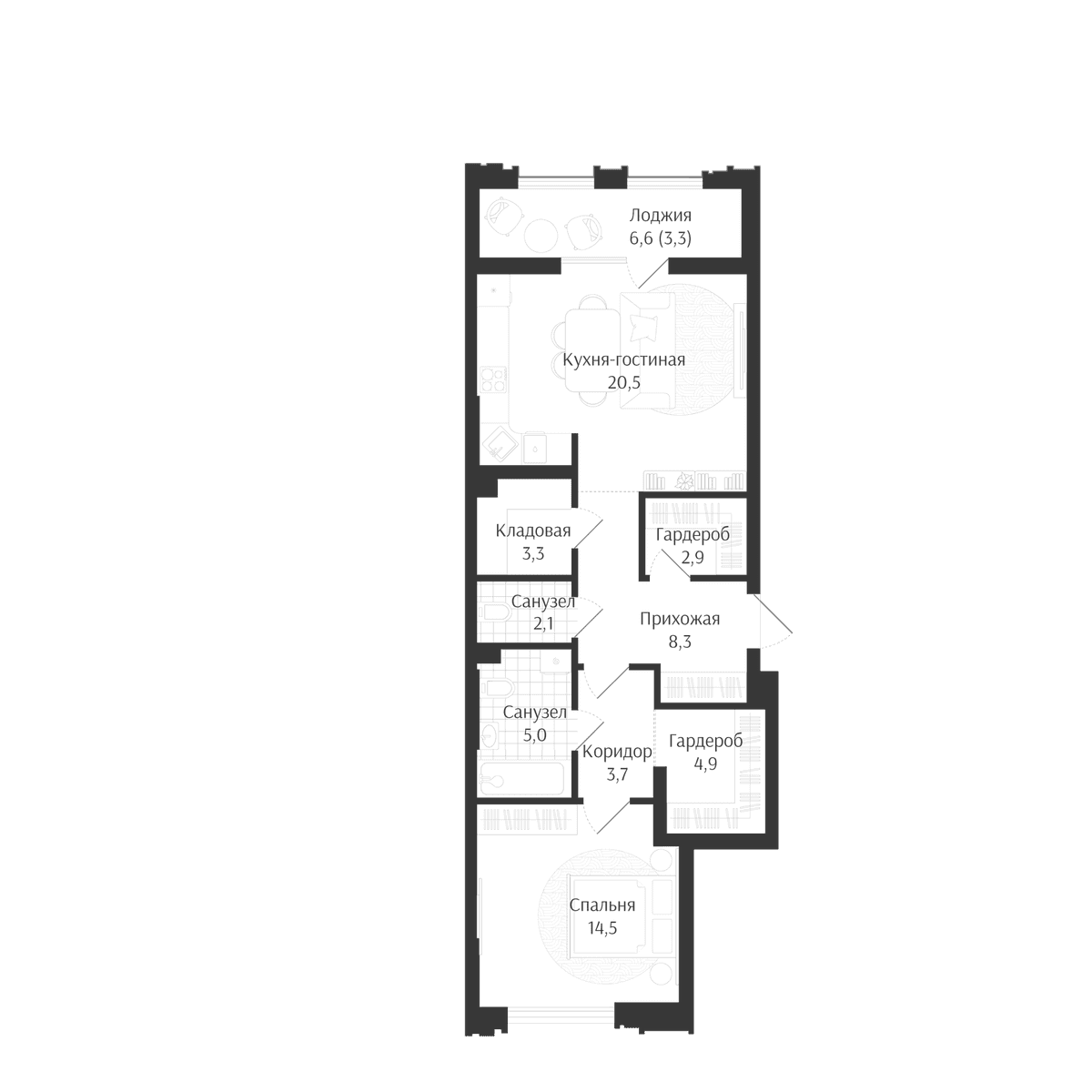 Продается 2-комн. квартира, 65.2 м²