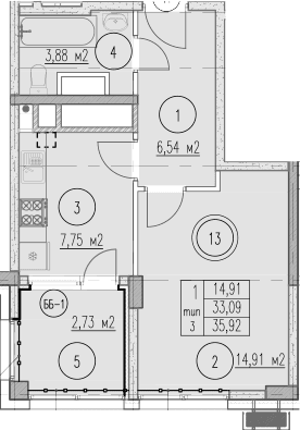 Продается 1-комн. квартира, 33.19 м²