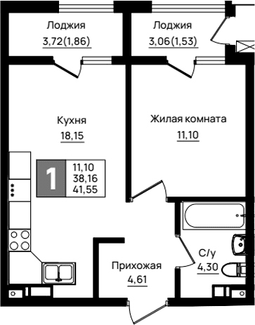 Продается 1-комн. квартира, 38.16 м²