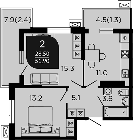 Продается 2-комн. квартира, 49.62 м²