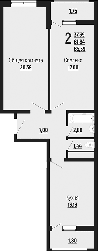 Продается 2-комн. квартира, 61.84 м²
