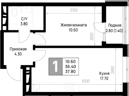 Продается 1-комн. квартира, 36.4 м²