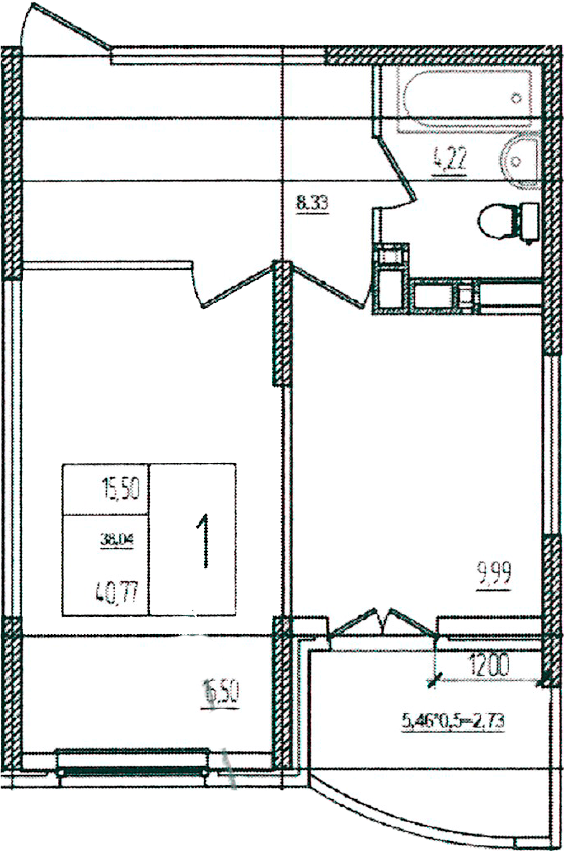 Продается 1-комн. квартира, 38.04 м²