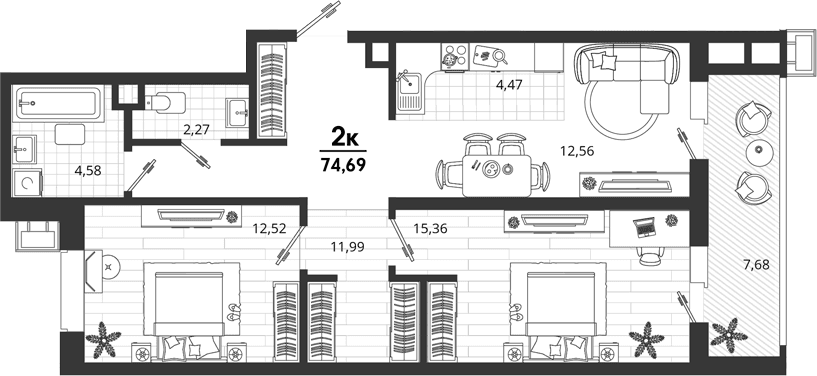 Продается 2-комн. квартира, 67.01 м²