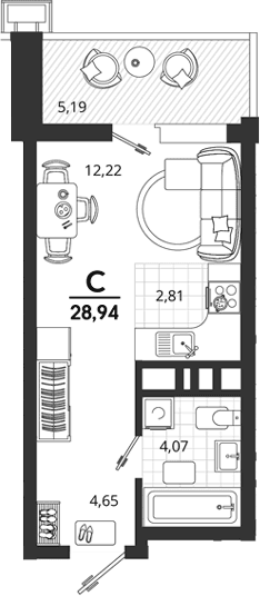 Продается 1-комн. квартира, 23.75 м²