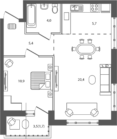 Продается 2-комн. квартира, 46.4 м²
