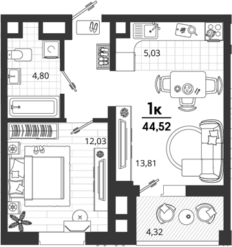Продается 1-комн. квартира, 40.2 м²