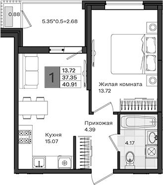Продается 1-комн. квартира, 37.35 м²