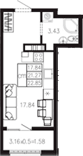 Продается 1-комн. квартира, 21.32 м²