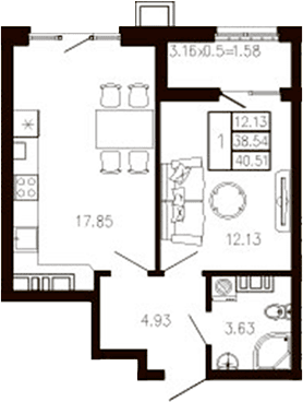 Продается 1-комн. квартира, 38.92 м²