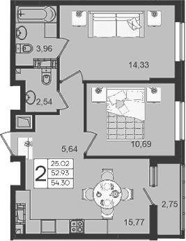 Продается 2-комн. квартира, 52.92 м²