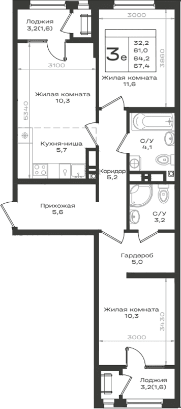 Продается 3-комн. квартира, 61 м²