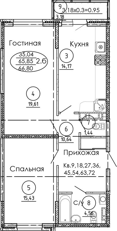 Продается 2-комн. квартира, 65.85 м²
