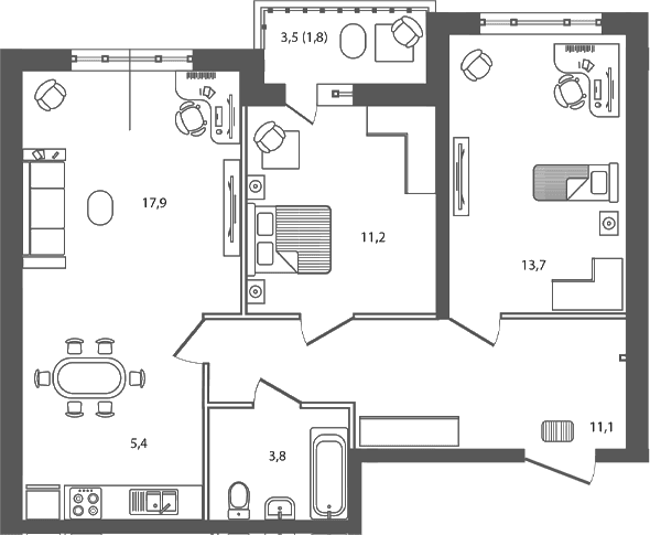 Продается 3-комн. квартира, 63.1 м²