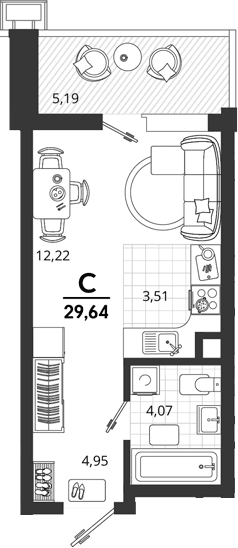 Продается 1-комн. квартира, 24.45 м²