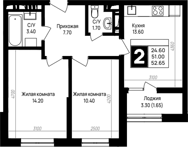 Продается 2-комн. квартира, 51 м²