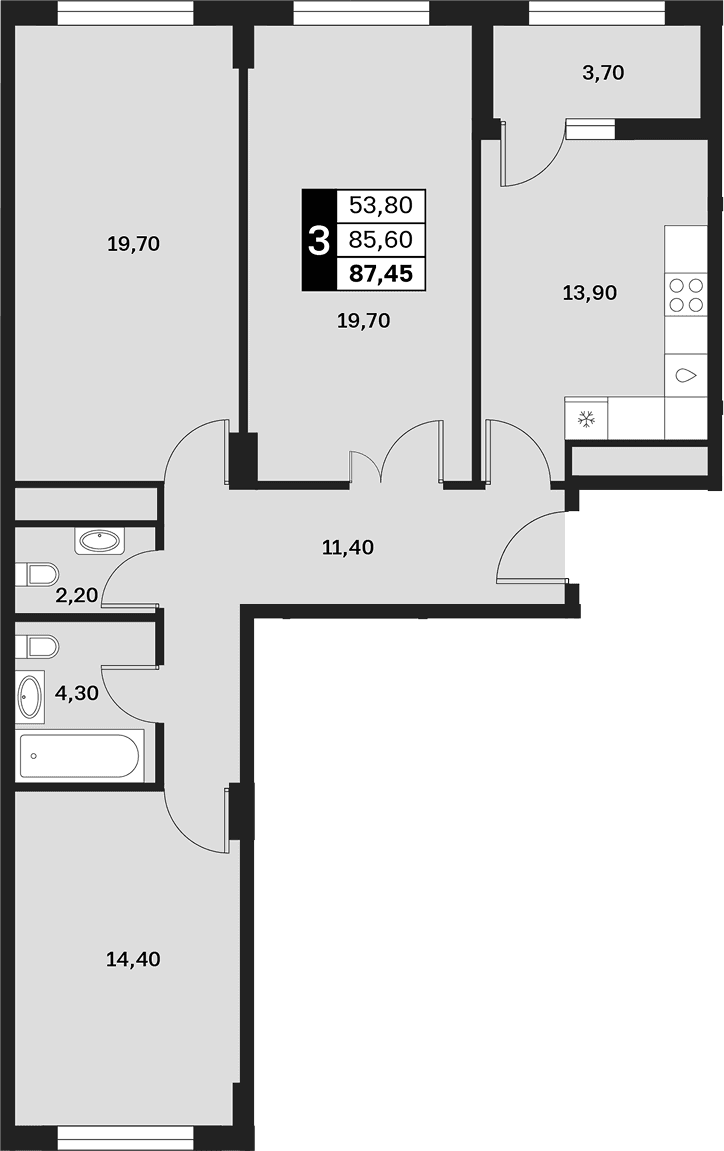 Продается 3-комн. квартира, 85.6 м²