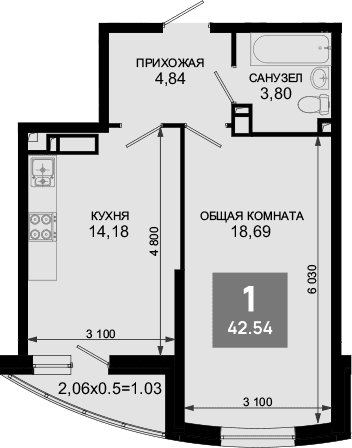 Продается 1-комн. квартира, 41.51 м²